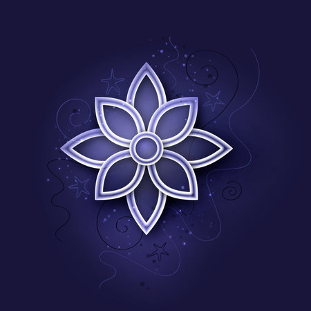 Mystical Cosmic Flower, Deco Element. Aesthetic Non-colored Object. Futuristic Abstract Concept. Textured Fantasy Background. Vector 3d Illustrationのイラスト素材