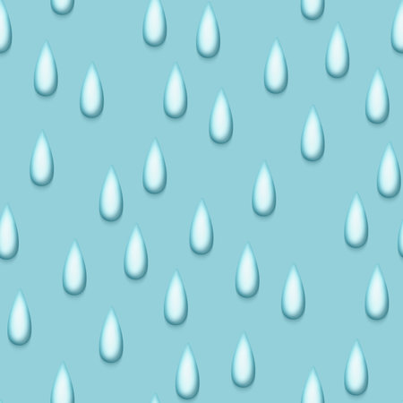 Seamless Colorful Aesthetic Pattern with Cute Drops. Romantic Simple Design Element. Monochromatic Turquoise Texture. Design for Prints, Fabrics, Wallpapers etc. Vector 3d Illustrationのイラスト素材