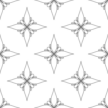 Vintage Seamless Pattern in Paisley Style. Decorative Composition with Natural Motifs. Abstract Ornate Art. Vector Contour Illustration Coloring Book Pageのイラスト素材