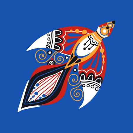 Beautiful Folkloric Bird, Nature Inspired Design Element. Ornate Abstract Firebird. Ethnic Motif, Floral Style, Vector Illustrationのイラスト素材