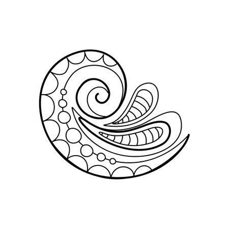 Beautiful Folkloric Indian Paisley Swirl, Nature Inspired Design Element. Ornate Abstract Pattern. Ethnic Motif, Floral Style. Vector Illustration. Coloring Book Pageのイラスト素材