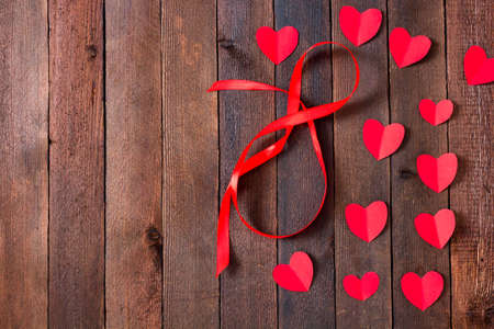 valentine, women's day on wooden table with copy spaceの写真素材