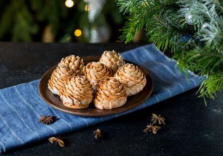 marshmallows in the form of Christmas tree conesの写真素材