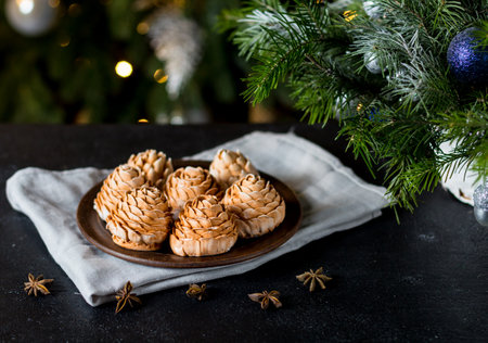 marshmallows in the form of Christmas tree conesの写真素材