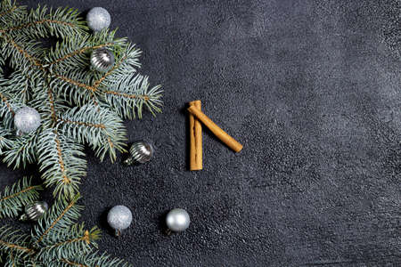 Christmas, New Year black stylish background, Top view. copy spaceの写真素材