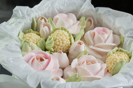 A bouquet of zephyr flowers - zephyr in a beautiful box on a dark backgroundの写真素材