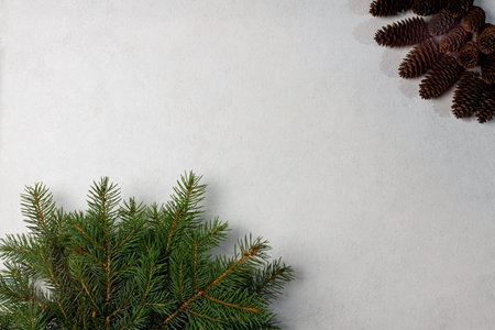 The theme of winter holidays is gifts with Christmas decorations and a Christmas tree. view from...