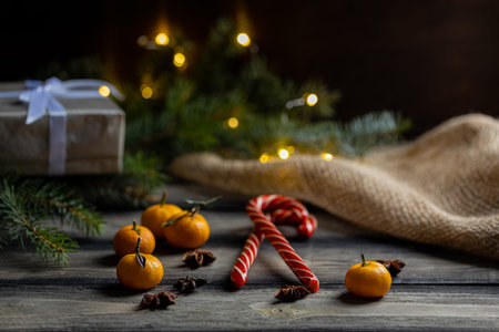 New Year, Christmas atmosphere. The concept of winter holidays. Cozy relaxed magical atmosphere in the house.の写真素材