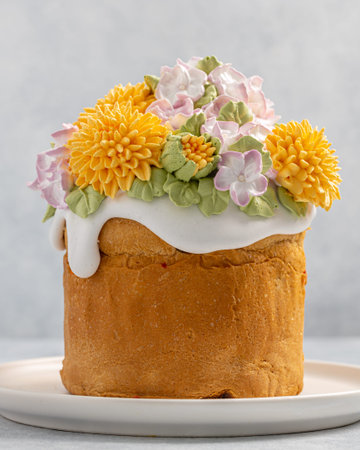 Easter cake on a light background, close-up, traditional treat. easter holiday