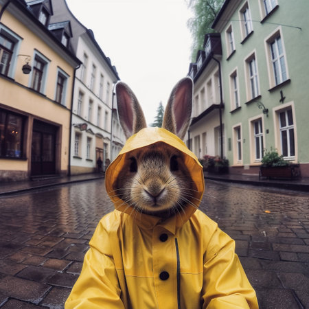 rabbit in the old town. Generative AIの素材