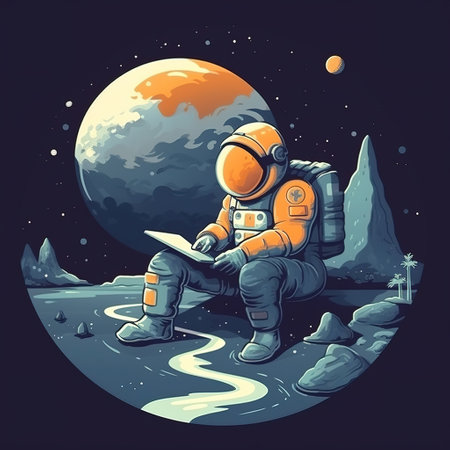 an astronaut on an alien planet, illustration, Generative AIの素材