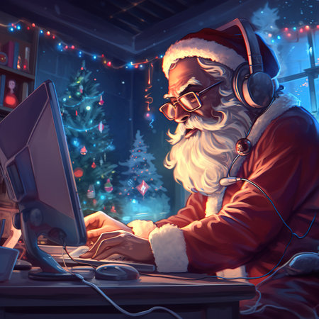 Santa Claus is working on a laptop. Generative AIの素材