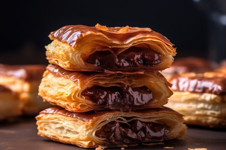 Homemade Chocolate Cream Puffs against a background. Generative AIの素材