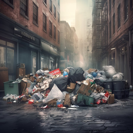 Road and footpath full of garbage / Dirty streetの素材