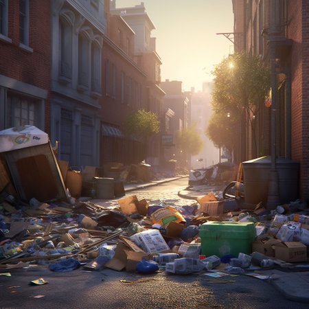 Road and footpath full of garbage / Dirty streetの素材