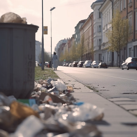 Road and footpath full of garbage / Dirty streetの素材