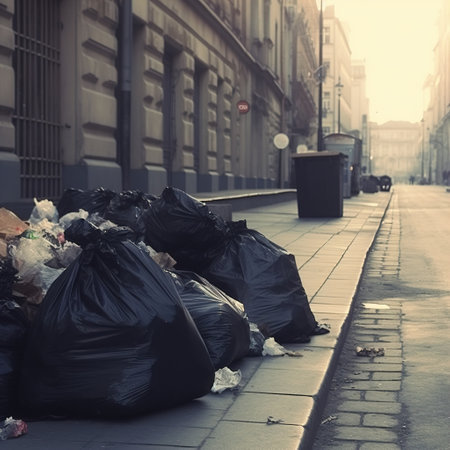 Road and footpath full of garbage / Dirty streetの素材