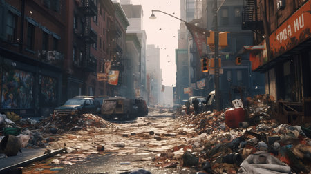 Road and footpath full of garbage / Dirty streetの素材
