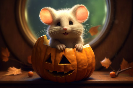 little mouse hugs halloween pumpkinの素材