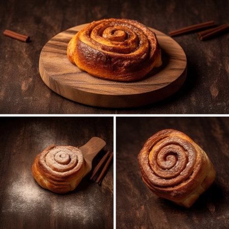 Cinnamon bun isolated on a wooden backgroundの素材