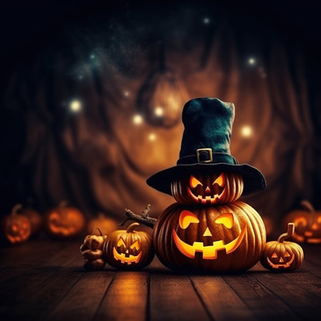 Halloween pumpkins, background with copy spaceの素材