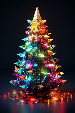 Christmas tree with Xmas star, balls and lights.の素材