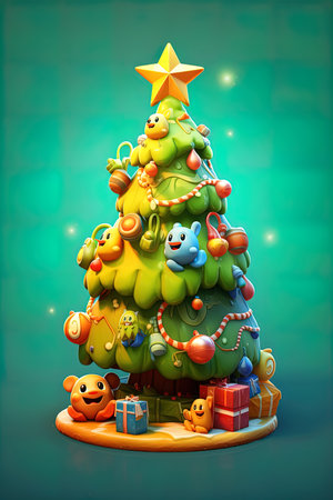 Christmas tree with Xmas star, balls and lights.の素材