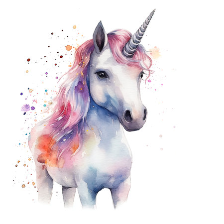 Unicorn illustration for children's design. rainbow hair. isolated. Cute fantasy animal.の素材