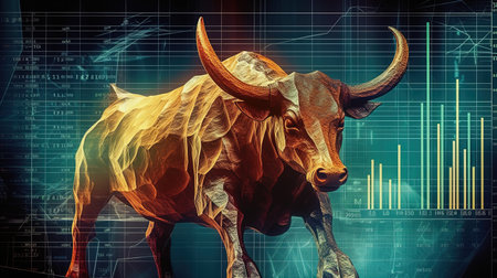 Bull Market Investment Chance. investor should trade more than normal situation to make more capital gain or profit.の素材