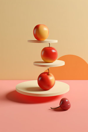Fruits levitation. Creative levitation food on platform.の素材
