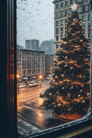 Christmas decor outside the windowの素材