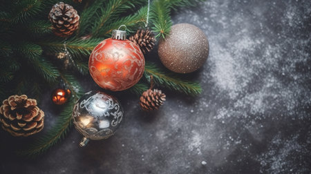 christmas frame of Christmas decorations on the background. copyspace. new year.の素材