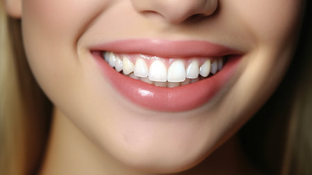 woman teeth before and after whitening. over white backgroundの素材