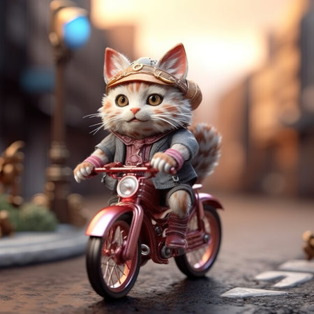 Kitten riding a bicycle, illustration.の素材