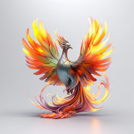 Illustration of a Firebird with a Majestic Tailの素材