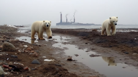 Polar bear survival in Arctic - pollution problems Generative AIの素材