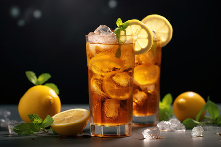 Iced tea with lemon slice and mint Generative AIの素材