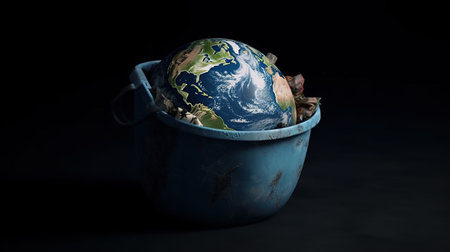 Earth destroyed by pollution. Global catastrophe concept (greenhouse effect, global warming are destroying our planet). Generative AIの素材