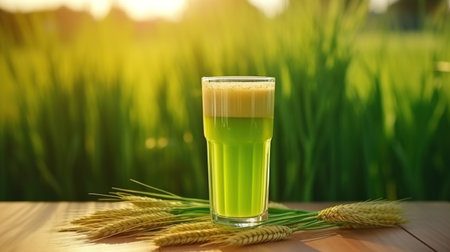 juice from wheatgrass, in a glass glass. healthy nutrition Generative AIの素材