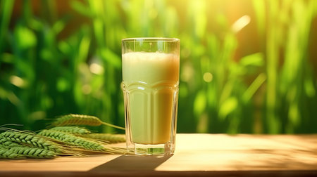 juice from wheatgrass, in a glass glass. healthy nutrition Generative AIの素材