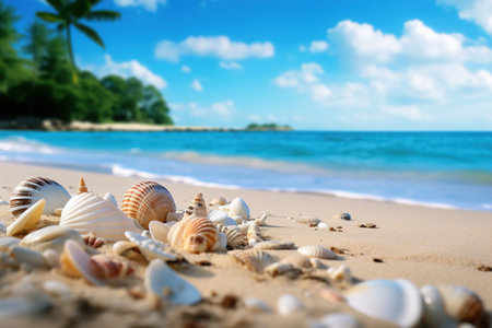 Landscape with shells on tropical beach Generative AIの素材
