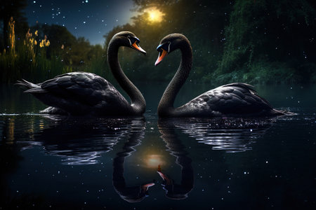 Two black swans in the national park Generative AIの素材