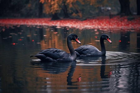 Two black swans in the national park Generative AIの素材