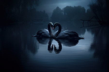 Two black swans in the national park Generative AIの素材