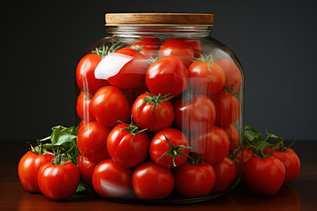 Pickled tomatoes in a jar on a light gray background Generative AIの素材