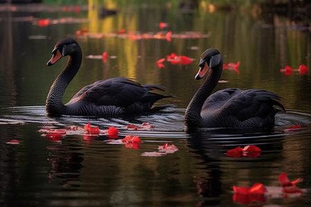 Two black swans in the national park Generative AIの素材