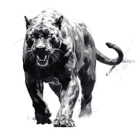 panther. An artistic, schematic black-and-white portrait of a panther. Generative AIの素材