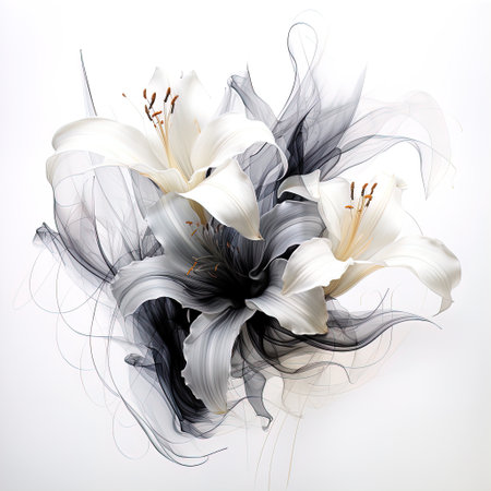 abstract lily, black and white illustration Generative AIの素材