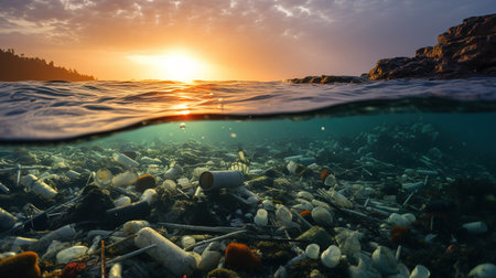 Environmental pollution on the beach Generative AIの素材