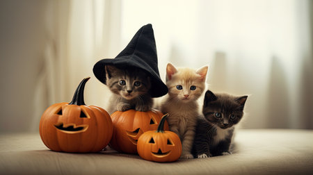 kittens in Halloween costume. Generative AIの素材